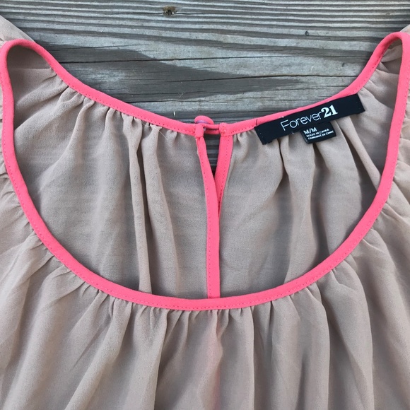 Forever21 Women Top Blouse Shirt Tan Pink Size M/M - Picture 3 of 8